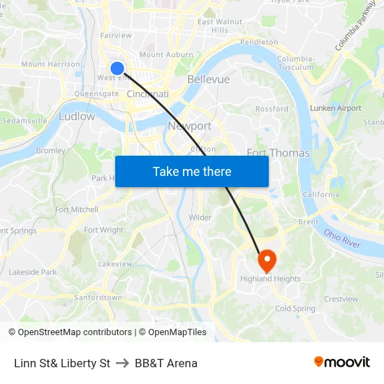 Linn St& Liberty St to BB&T Arena map