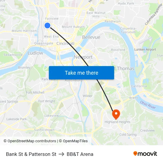 Bank St & Patterson St to BB&T Arena map