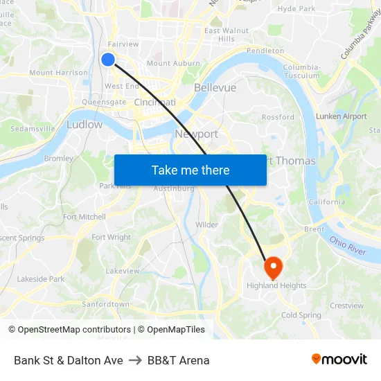 Bank St & Dalton Ave to BB&T Arena map