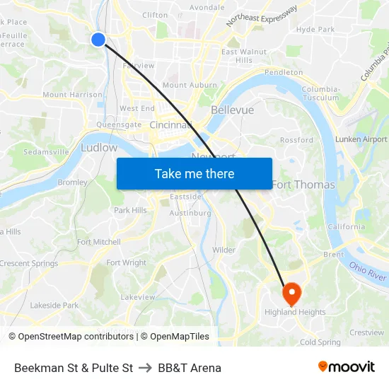 Beekman St & Pulte St to BB&T Arena map
