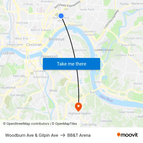 Woodburn Ave & Gilpin Ave to BB&T Arena map