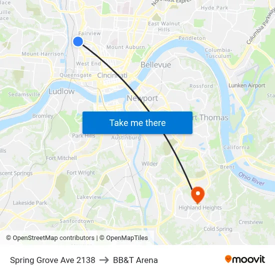 Spring Grove Ave 2138 to BB&T Arena map