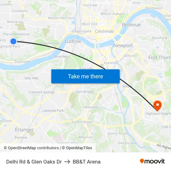 Delhi Rd & Glen Oaks Dr to BB&T Arena map