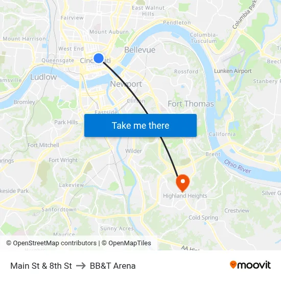 Main St & 8th St to BB&T Arena map