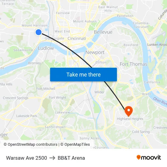 Warsaw Ave 2500 to BB&T Arena map