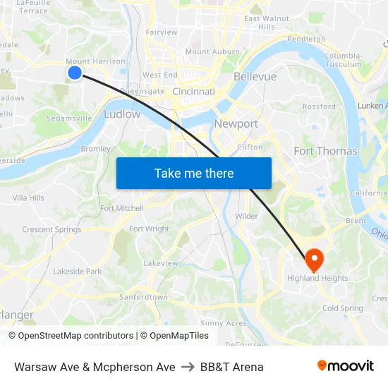 Warsaw Ave & Mcpherson Ave to BB&T Arena map