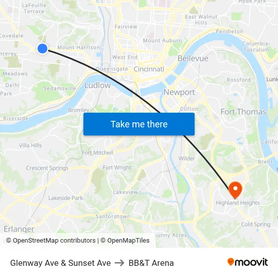 Glenway Ave & Sunset Ave to BB&T Arena map