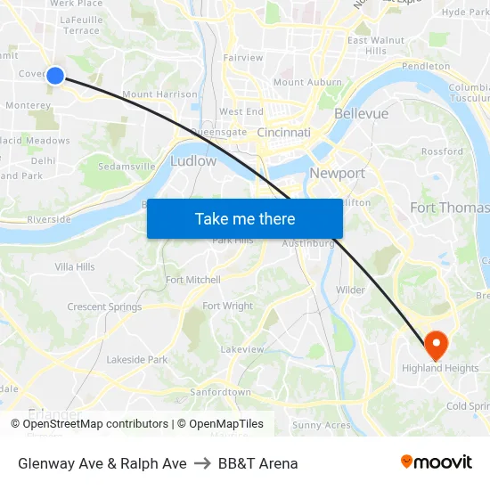 Glenway Ave & Ralph Ave to BB&T Arena map