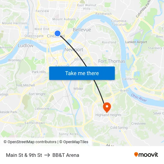 Main St & 9th St to BB&T Arena map