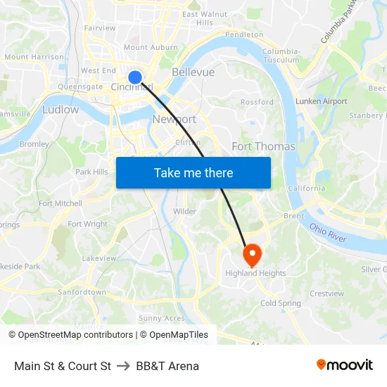 Main St & Court St to BB&T Arena map
