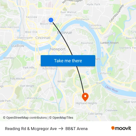 Reading Rd & Mcgregor Ave to BB&T Arena map