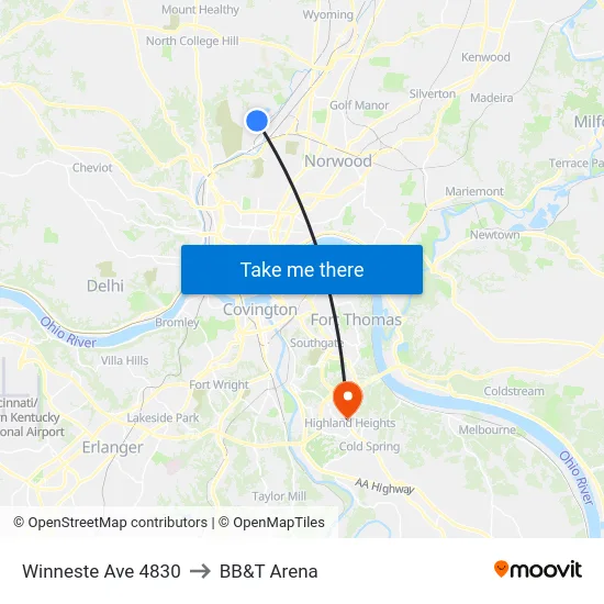 Winneste Ave 4830 to BB&T Arena map