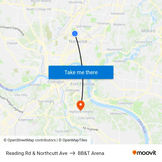 Reading Rd & Northcutt Ave to BB&T Arena map