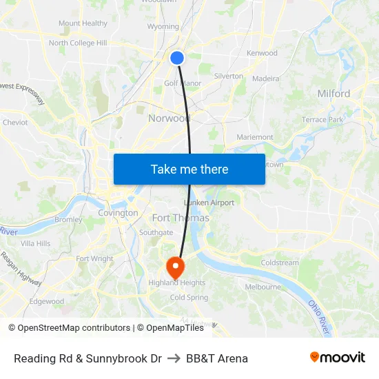 Reading Rd & Sunnybrook Dr to BB&T Arena map