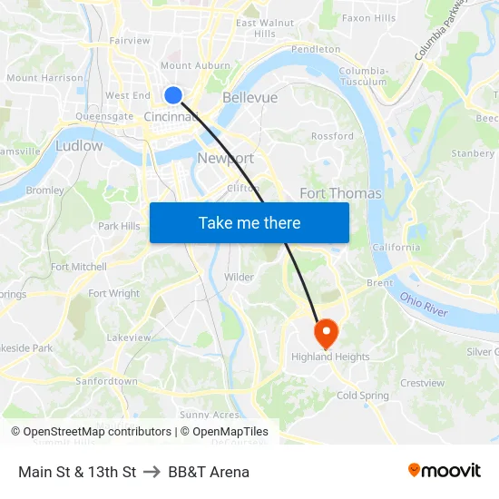 Main St & 13th St to BB&T Arena map