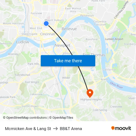 Mcmicken Ave & Lang St to BB&T Arena map