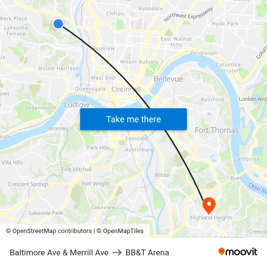Baltimore Ave & Merrill Ave to BB&T Arena map
