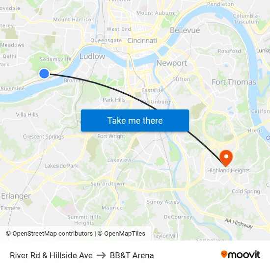 River Rd & Hillside Ave to BB&T Arena map