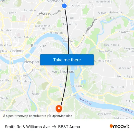 Smith Rd & Williams Ave to BB&T Arena map