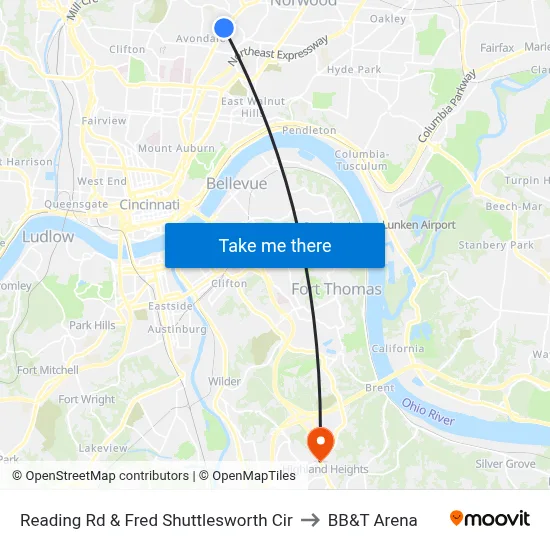 Reading Rd & Fred Shuttlesworth Cir to BB&T Arena map