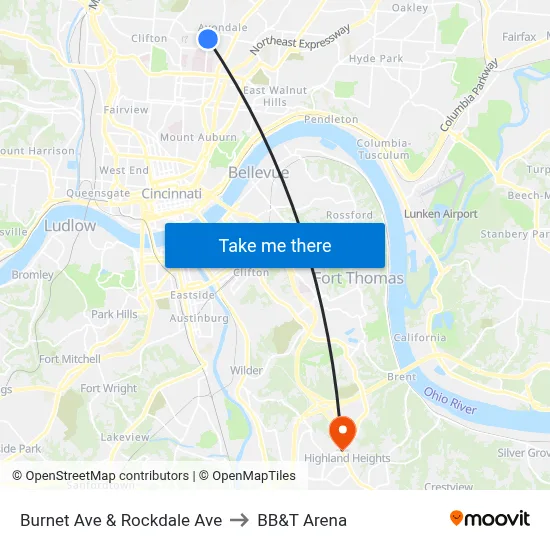 Burnet Ave & Rockdale Ave to BB&T Arena map