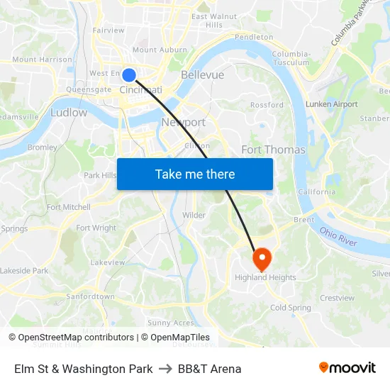 Elm St & Washington Park to BB&T Arena map
