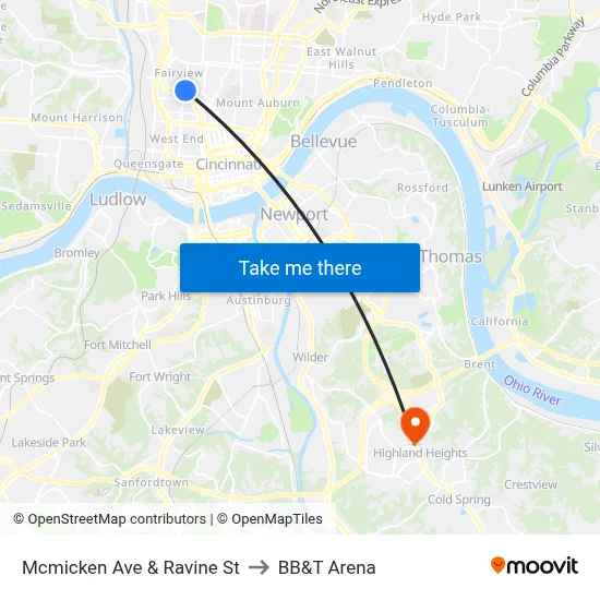 Mcmicken Ave & Ravine St to BB&T Arena map