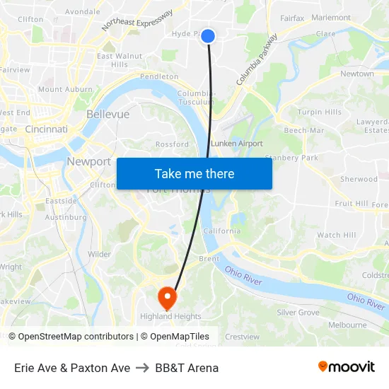 Erie Ave & Paxton Ave to BB&T Arena map