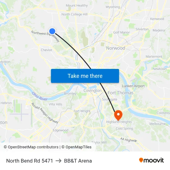 North Bend Rd 5471 to BB&T Arena map