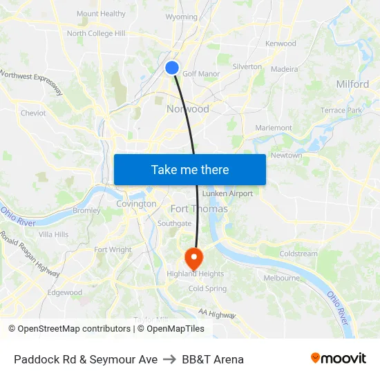 Paddock Rd & Seymour Ave to BB&T Arena map