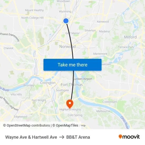 Wayne Ave & Hartwell Ave to BB&T Arena map