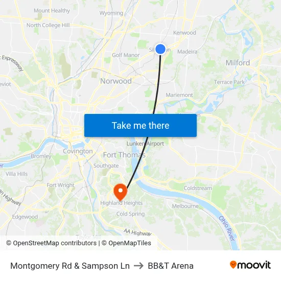Montgomery Rd & Sampson Ln to BB&T Arena map