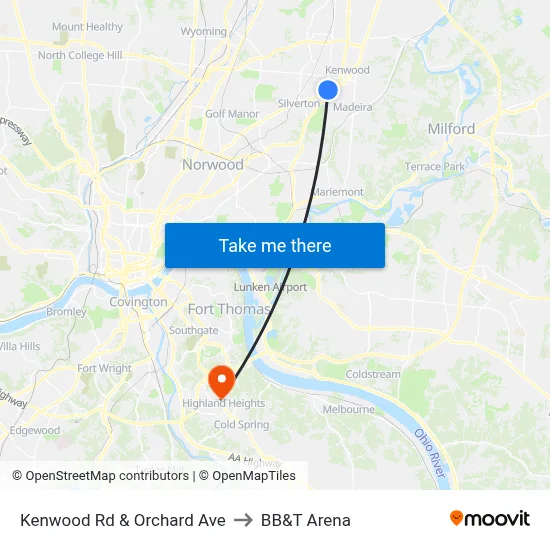 Kenwood Rd & Orchard Ave to BB&T Arena map