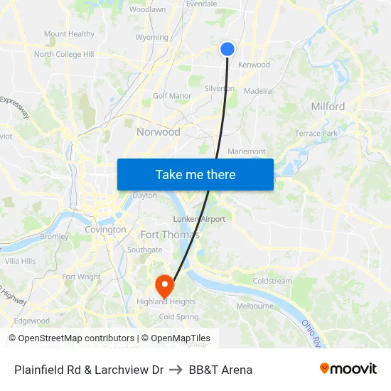 Plainfield Rd & Larchview Dr to BB&T Arena map