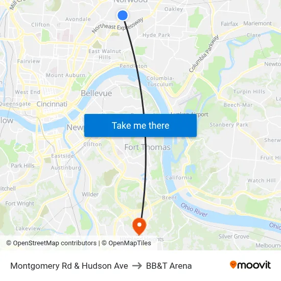 Montgomery Rd & Hudson Ave to BB&T Arena map