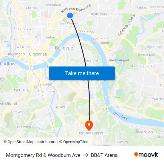 Montgomery Rd & Woodburn Ave to BB&T Arena map