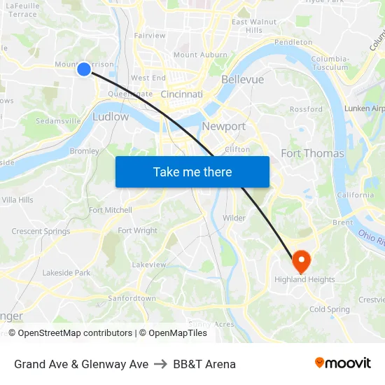 Grand Ave & Glenway Ave to BB&T Arena map
