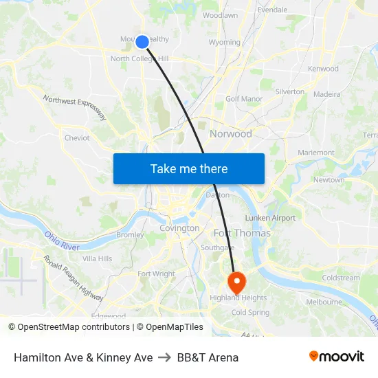 Hamilton Ave & Kinney Ave to BB&T Arena map