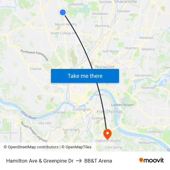 Hamilton Ave & Greenpine Dr to BB&T Arena map