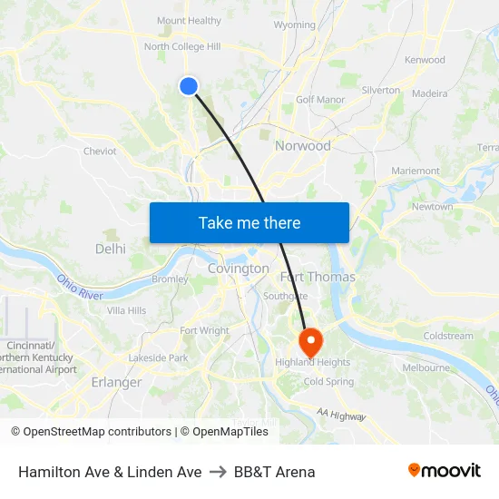 Hamilton Ave & Linden Ave to BB&T Arena map