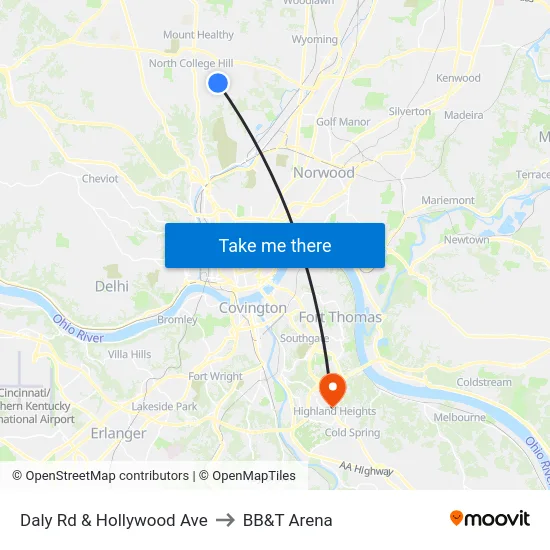 Daly Rd & Hollywood Ave to BB&T Arena map