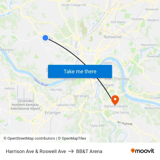 Harrison Ave & Roswell Ave to BB&T Arena map