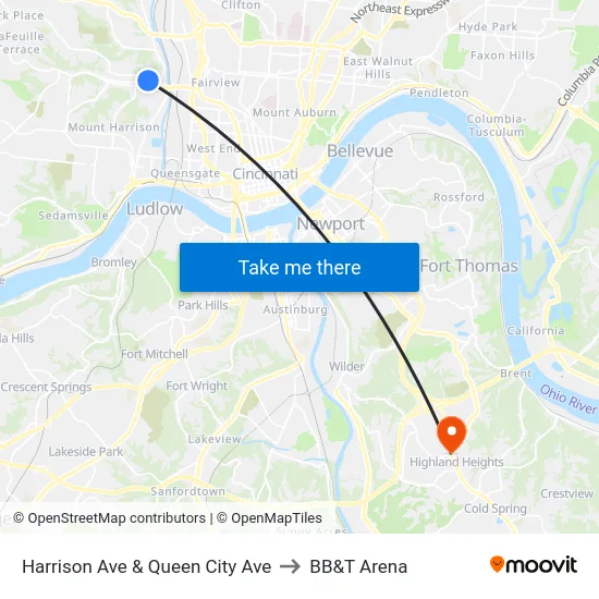 Harrison Ave & Queen City Ave to BB&T Arena map