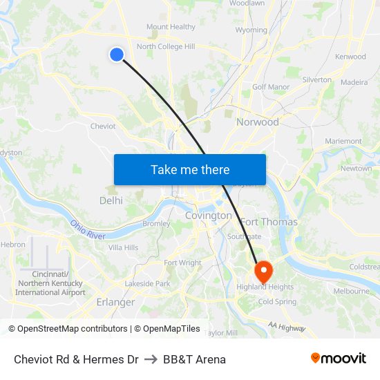 Cheviot Rd & Hermes Dr to BB&T Arena map