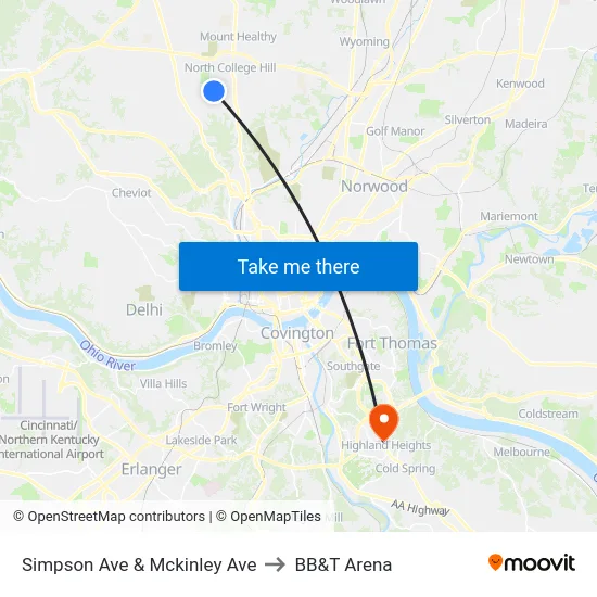 Simpson Ave & Mckinley Ave to BB&T Arena map