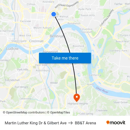 Martin Luther King Dr & Gilbert Ave to BB&T Arena map