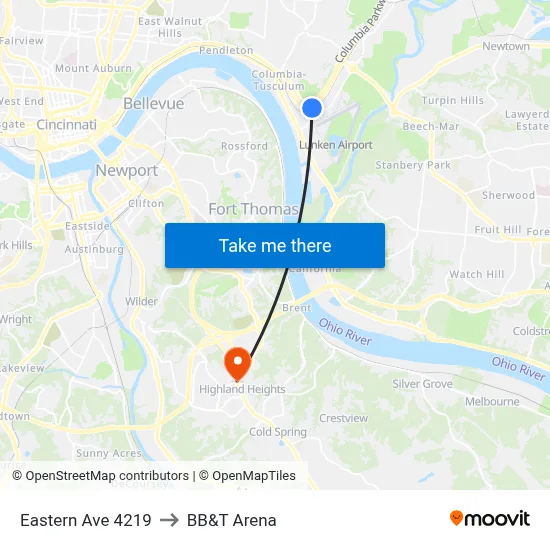 Eastern Ave 4219 to BB&T Arena map