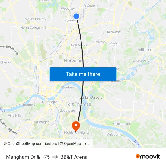 Mangham Dr & I-75 to BB&T Arena map