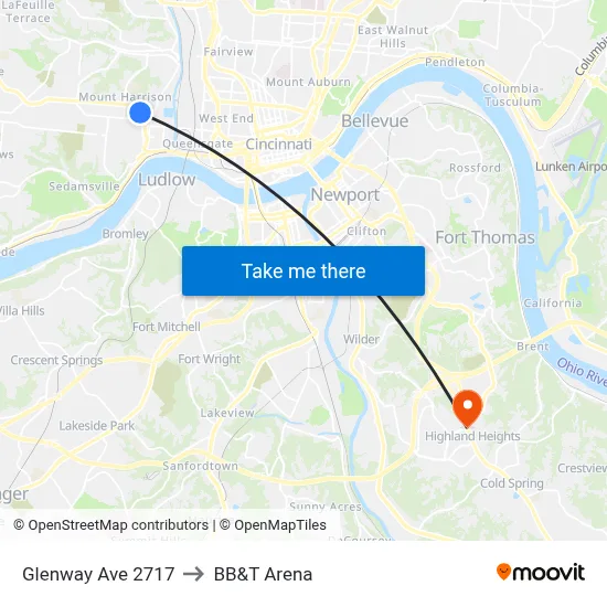 Glenway Ave 2717 to BB&T Arena map