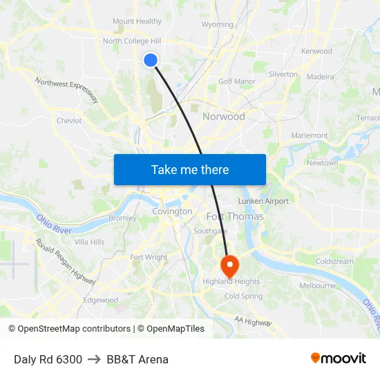 Daly Rd 6300 to BB&T Arena map